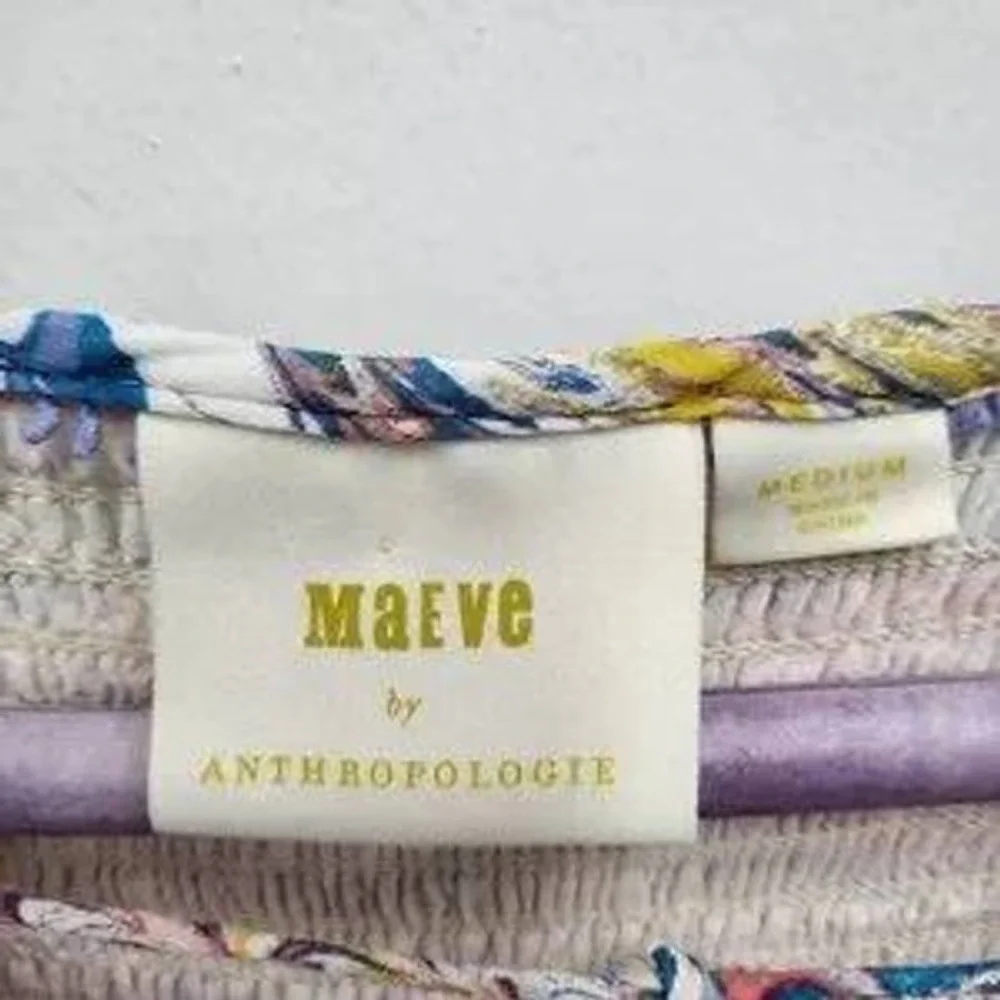Maeve Anthropologie Smocked Waist Blouse Womens Medium Multi Boho Ruffle Sleeve