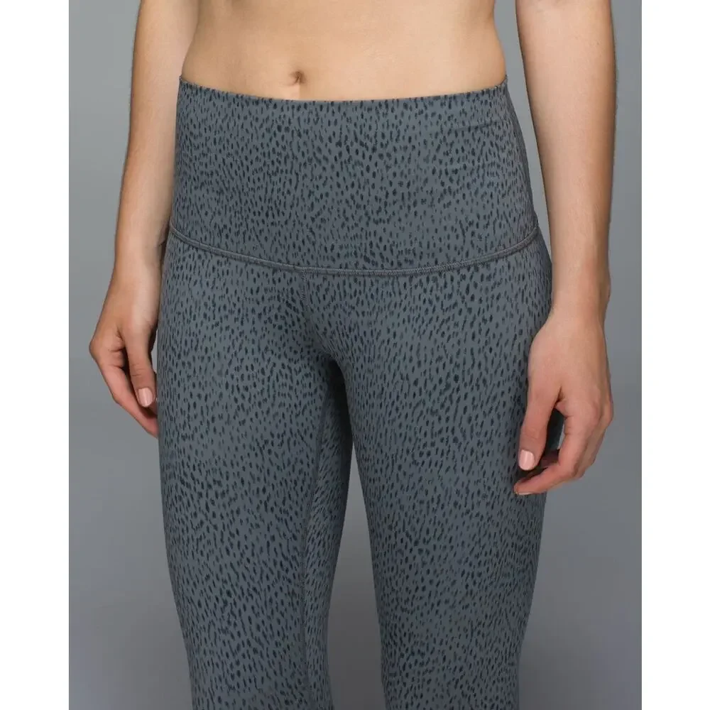 LULULEMON Wunder Under Crop II Luon Roll Down Sz 4 Dottie Dash Slate Black