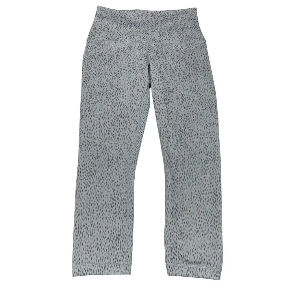 LULULEMON Wunder Under Crop II Luon Roll Down Sz 4 Dottie Dash Slate Black