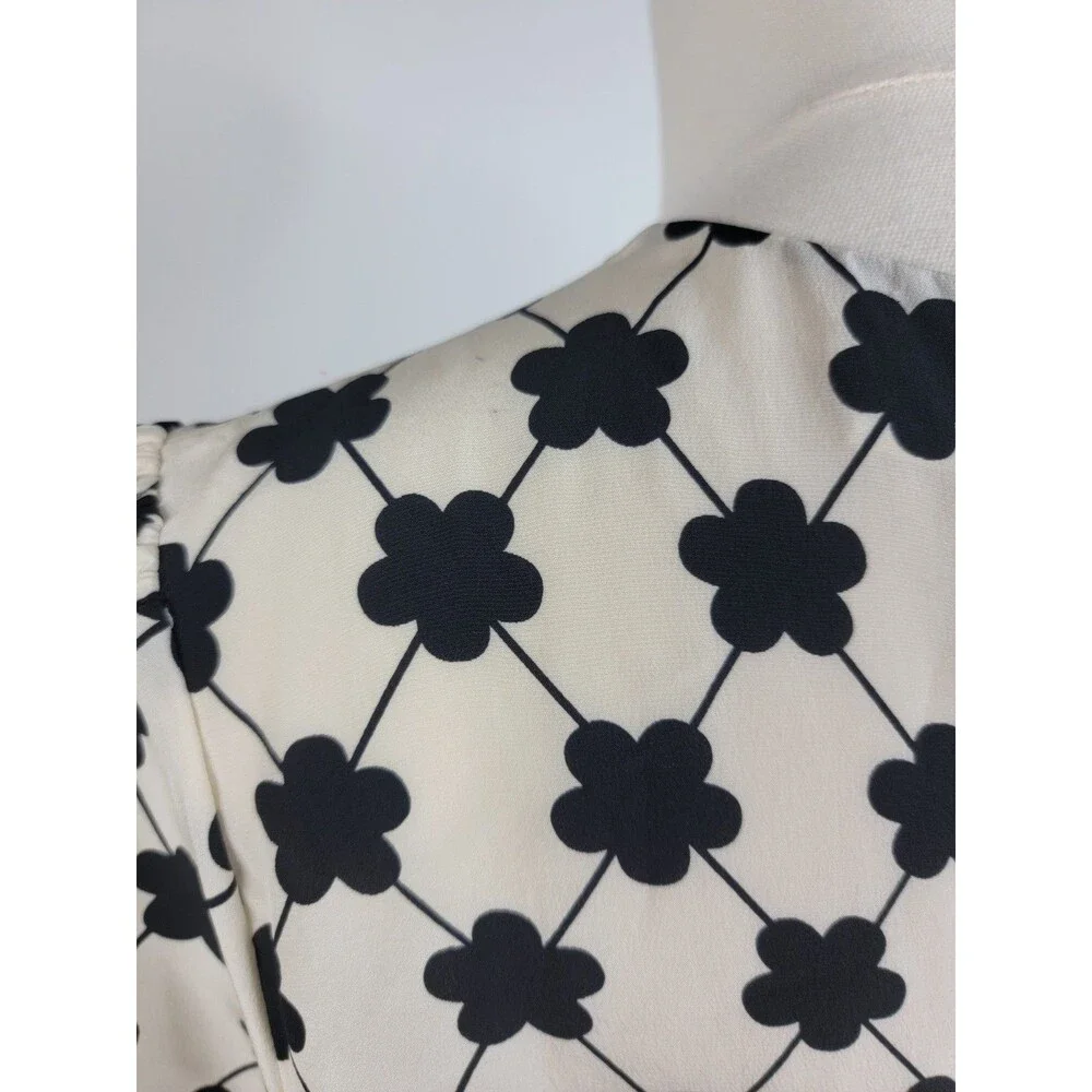 Kate Spade Silk Ivory and Black Blouse Size 8 Slight Peplum Business Casual