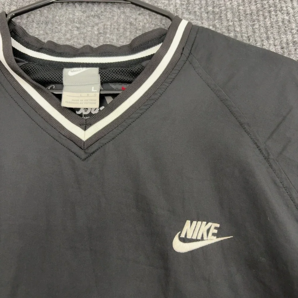 Nike Baseball Windbreaker Mens L Black Polyester V-Neck Pullover Sportswear