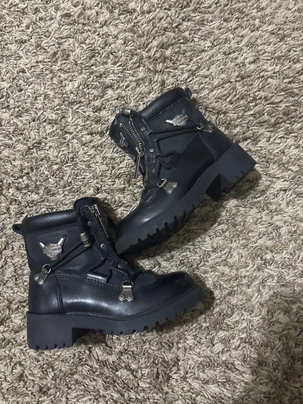 Youth Harley Davidson Brake Light Leather Riding Boots Double Zip Moto 10