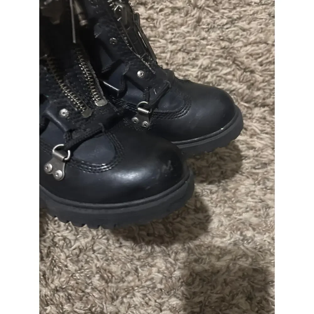 Youth Harley Davidson Brake Light Leather Riding Boots Double Zip Moto 10