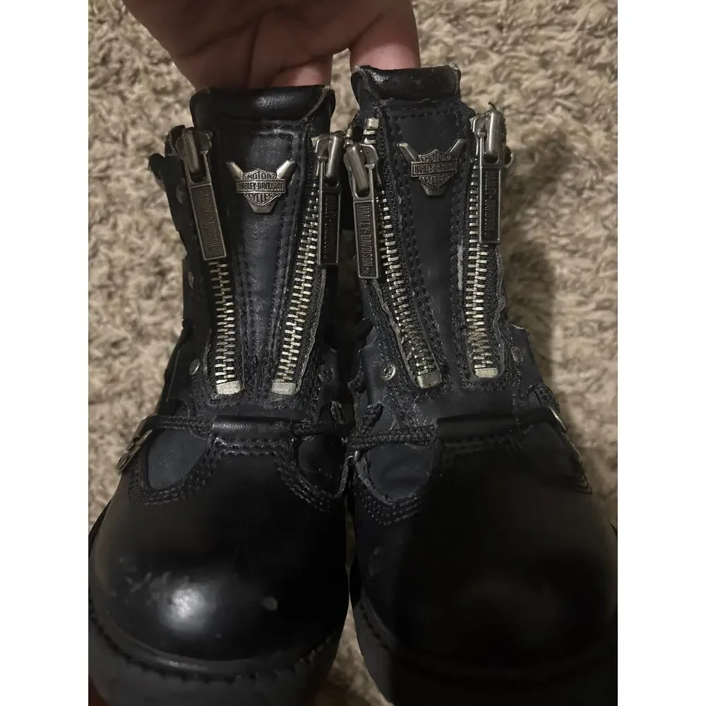 Youth Harley Davidson Brake Light Leather Riding Boots Double Zip Moto 10