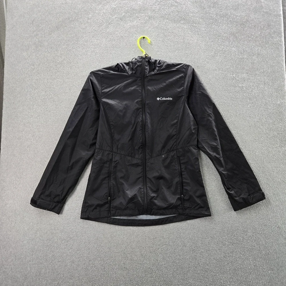 Columbia Men Jacket S Black Nylon Polyester Activewear Zipper Logo READ