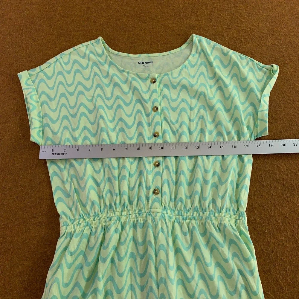 Old Navy Girls XXL 18 Mint Green Wavy Chevron Knit Button Front Romper New