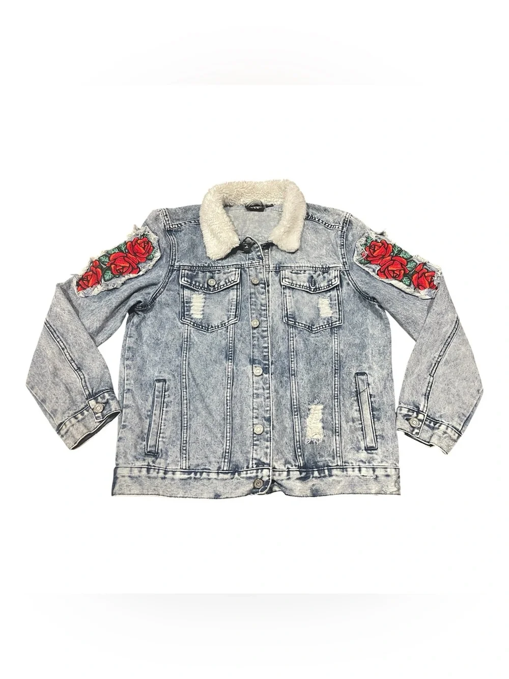 MCMLXXD VIII Contender Brand Men’s Distressed Sherpa Collar Denim Jacket Size M