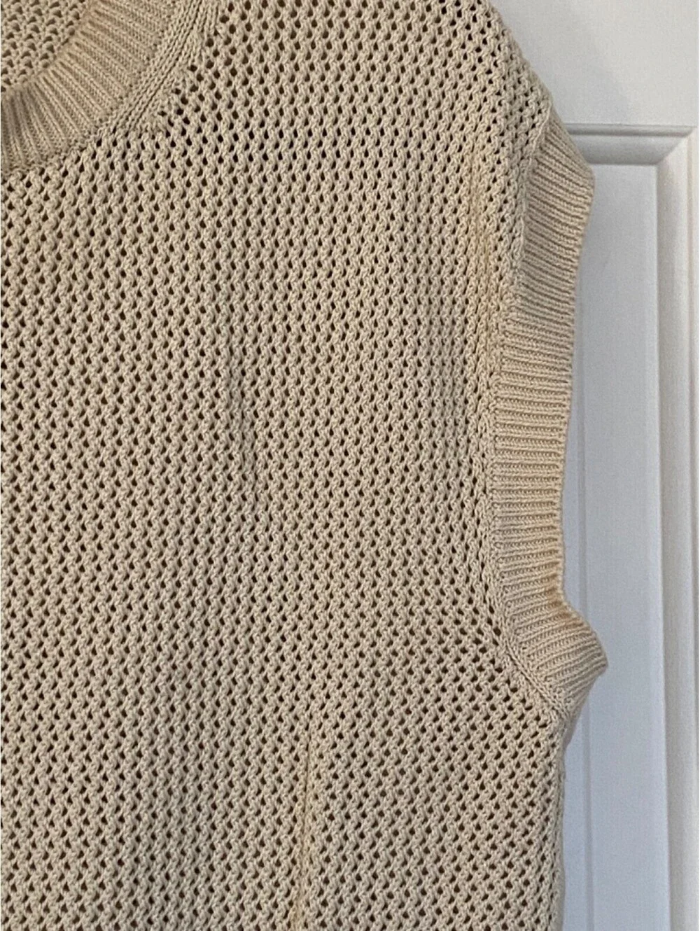 Piacenza 1733 Cotton Crochet Ivory Beige Fisherman Knit Sweater Vest Italy 46