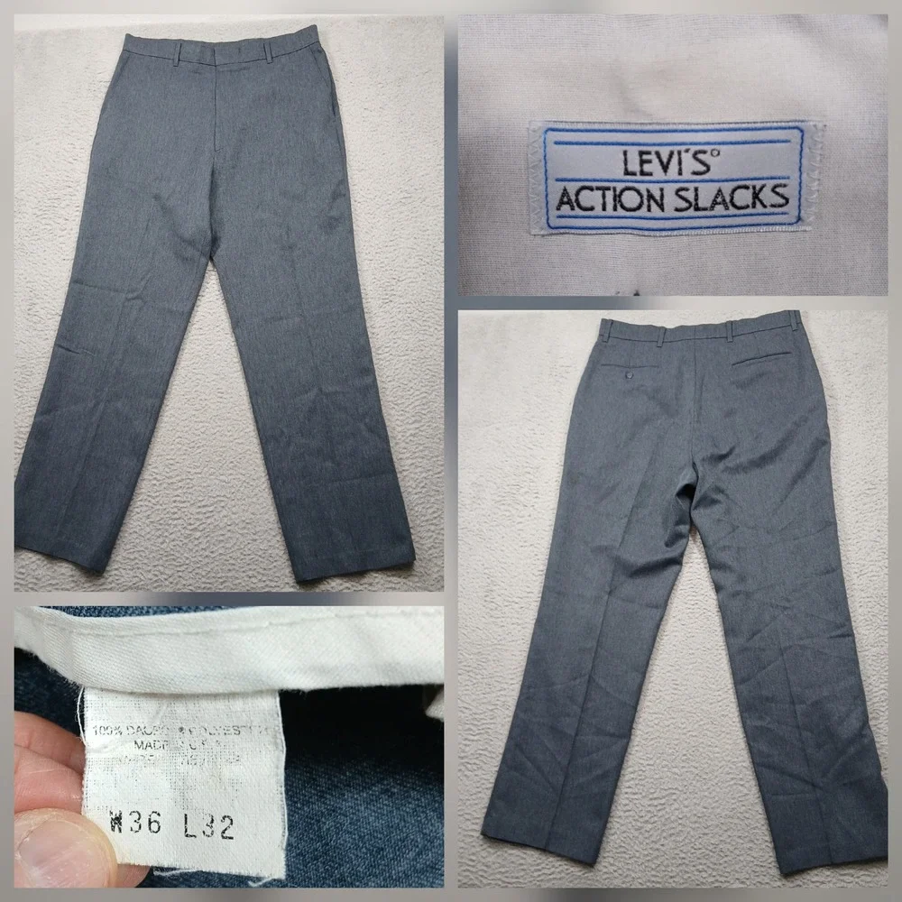 Levi's Action Slacks Men's 36x32 Gray Dress Pants‎ Polyester USA Made