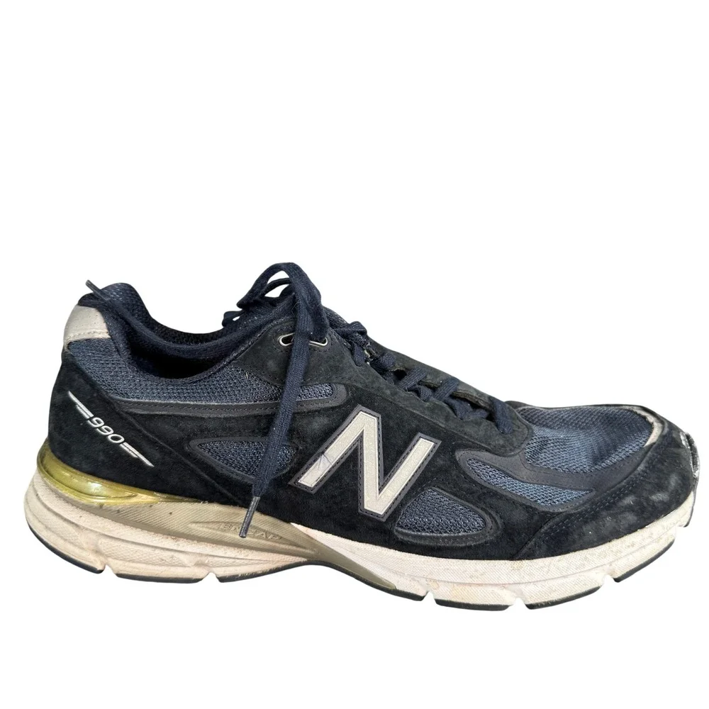 New Balance 990v4 Navy Blue Suede Mesh Made in USA Running Shoes M990NV4 Sz 15