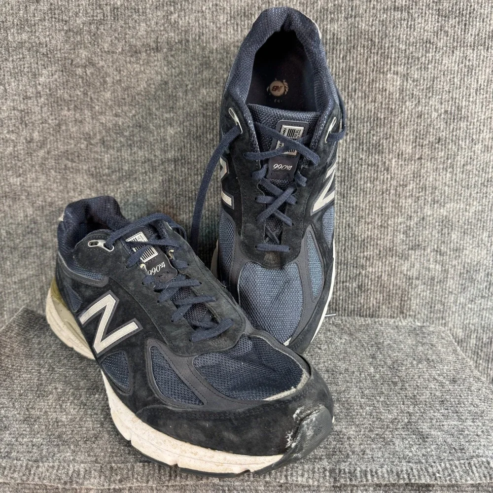 New Balance 990v4 Navy Blue Suede Mesh Made in USA Running Shoes M990NV4 Sz 15