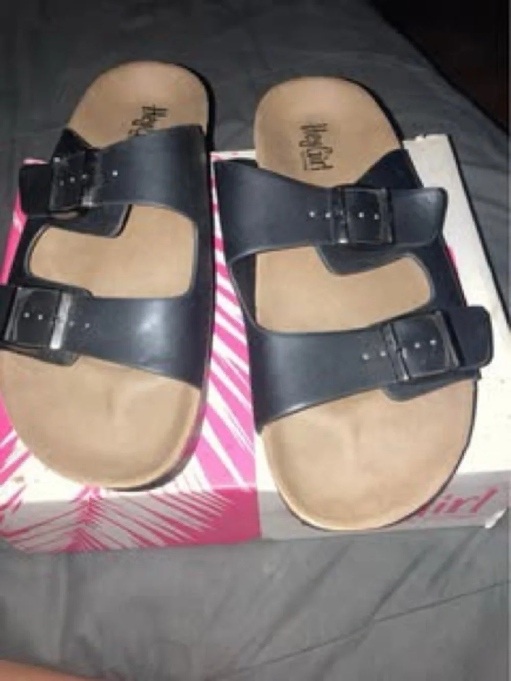 Corkys Black Double-Buckle Platform Slide Sandals