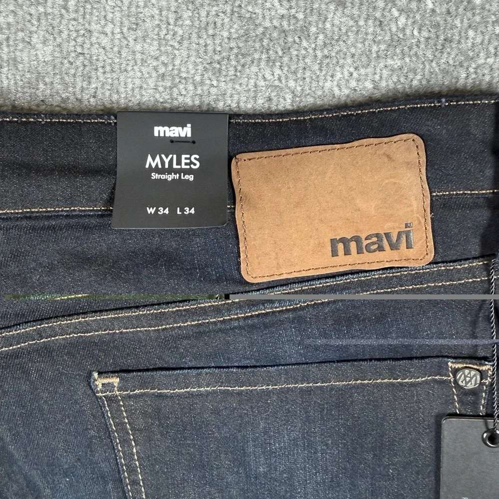 NWT Mavi Jeans Men's 34x34 Blue Denim Myles Straight Leg Dark Wash