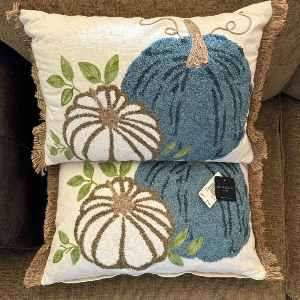 🆕2 Magaschoni Home Fall Harvest Pumpkin Cotton Accent Pillows