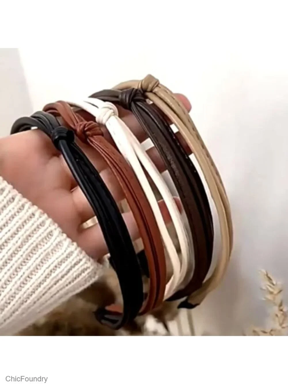 5 Pcs Faux Leather Knotted Headbands Thin Non Slip Hair Accessories for Women