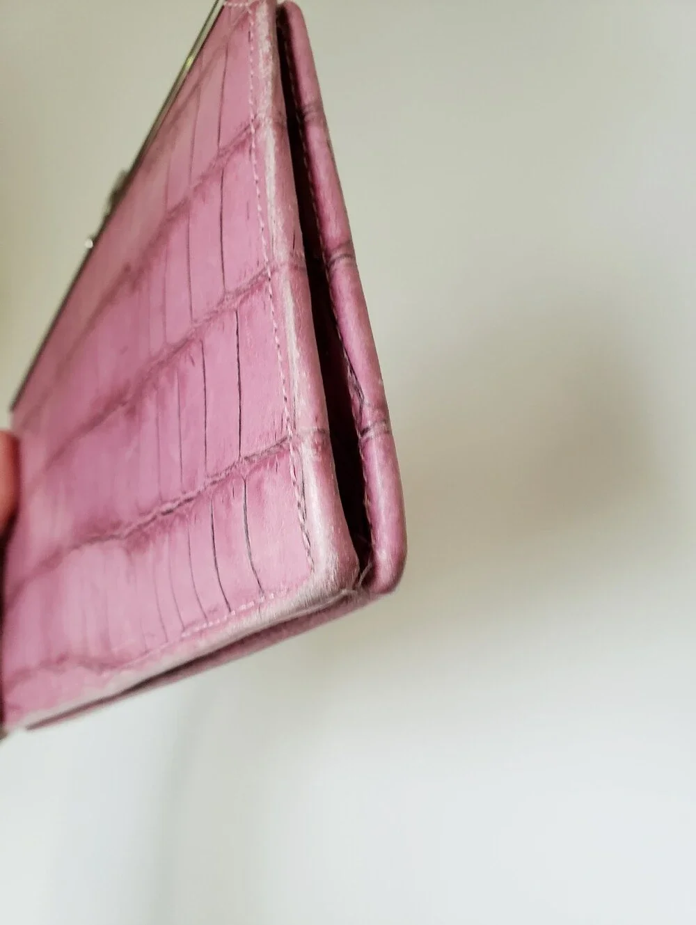 Vintage Abas Pink Croc Print Frame Clutch Leather Wallet