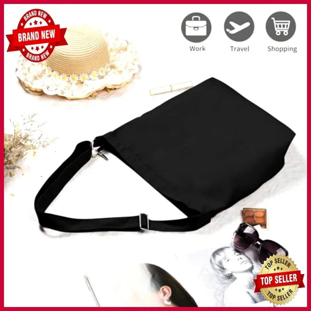 Large Canvas Tote Bag with Adjustable Crossbody Strap, Zipper Closure
