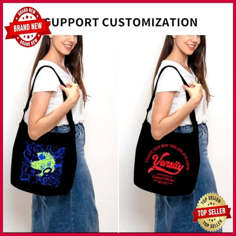 Large Canvas Tote Bag with Adjustable Crossbody Strap, Zipper Closure