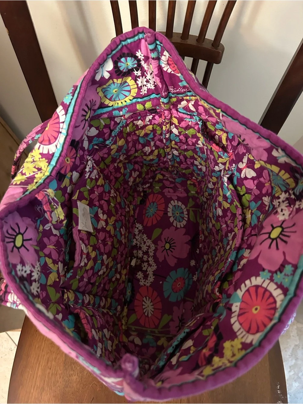 Vera Bradley Purple Floral Quilted Shoulder Tote with Pink & Teal Accents