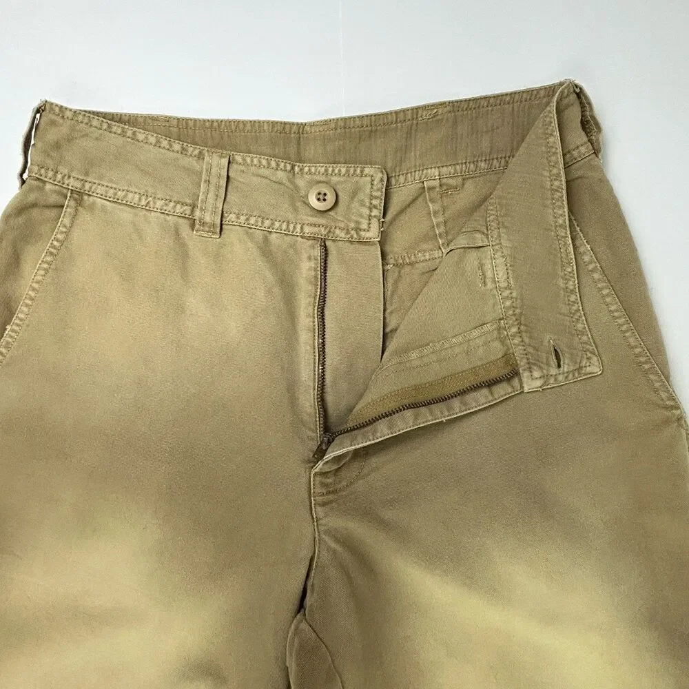 Free People Cleo Washed Chino Pants Straight Leg Tan Khaki Cargo Roll Cotton 4