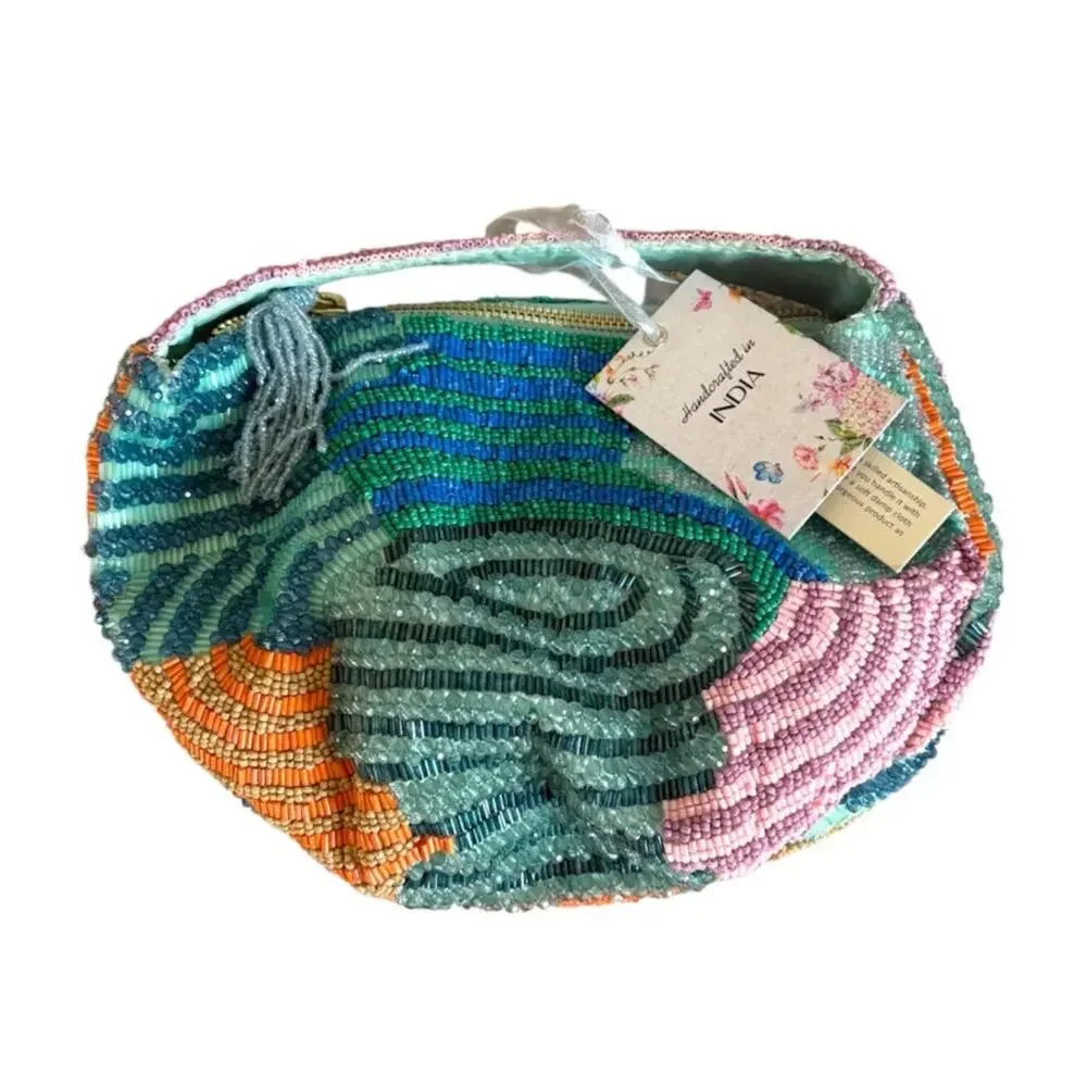 New Handcrafted in India Beaded Shoulder Bag Multicolor Purse