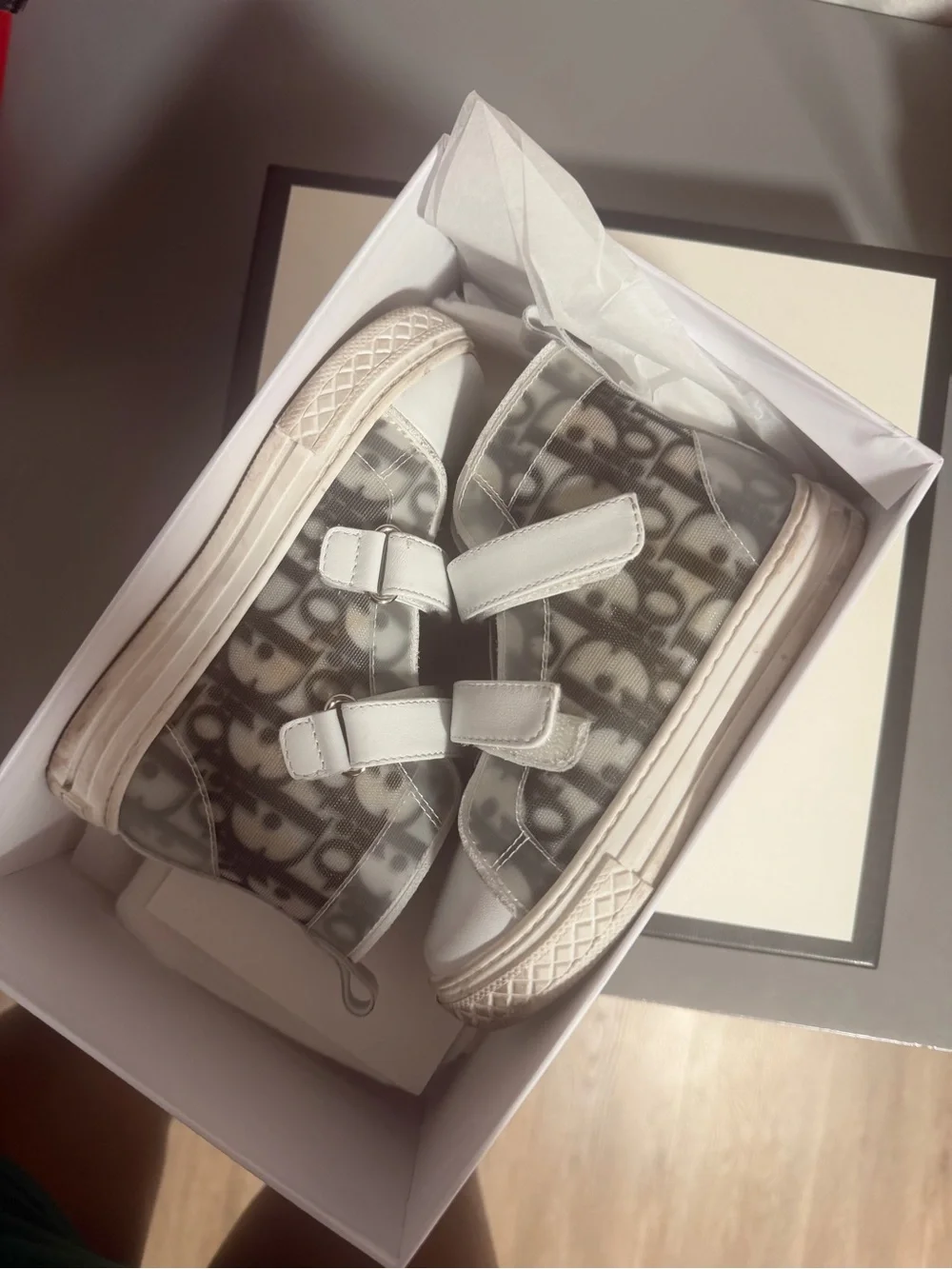 Dior Kids Black and White Logo Velcro High-Top Sneakers