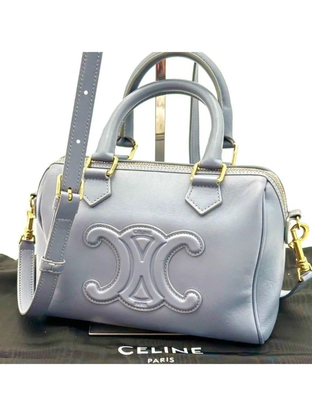 Celine Mini Boston Bag Cuir Triomphe Light Blue