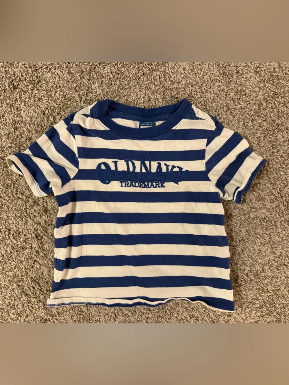 Old Navy Blue & White Striped Tee with Logo Print