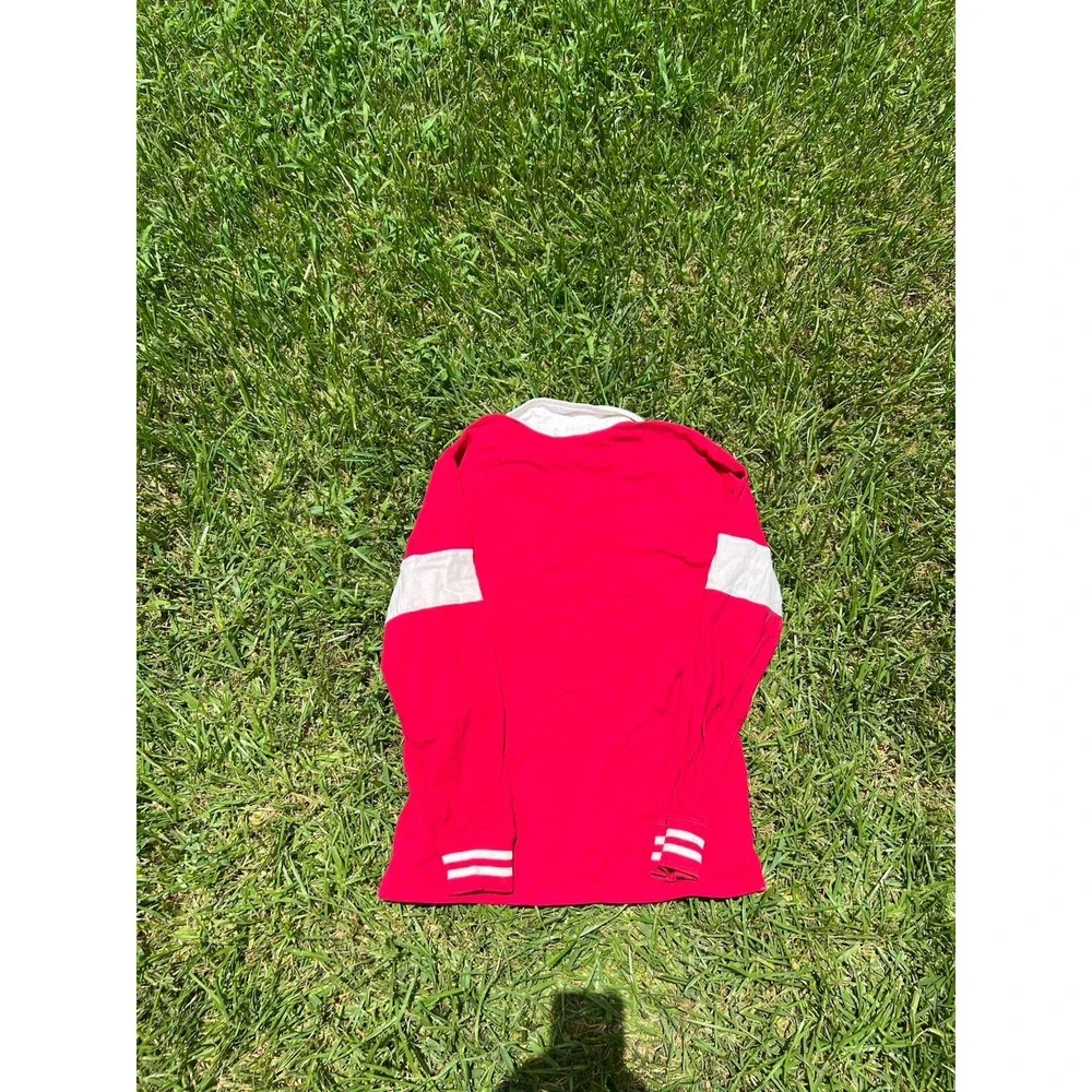 Ralph Lauren Polo Shirt Mens Medium Red Big Pony Crest Striped Rugby Preppy