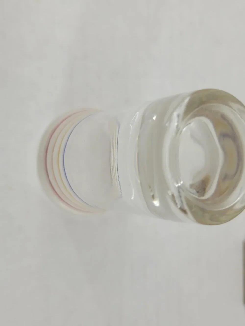 Vintage shot glass clear with orange red yellow blue stripes Mid-century Modern