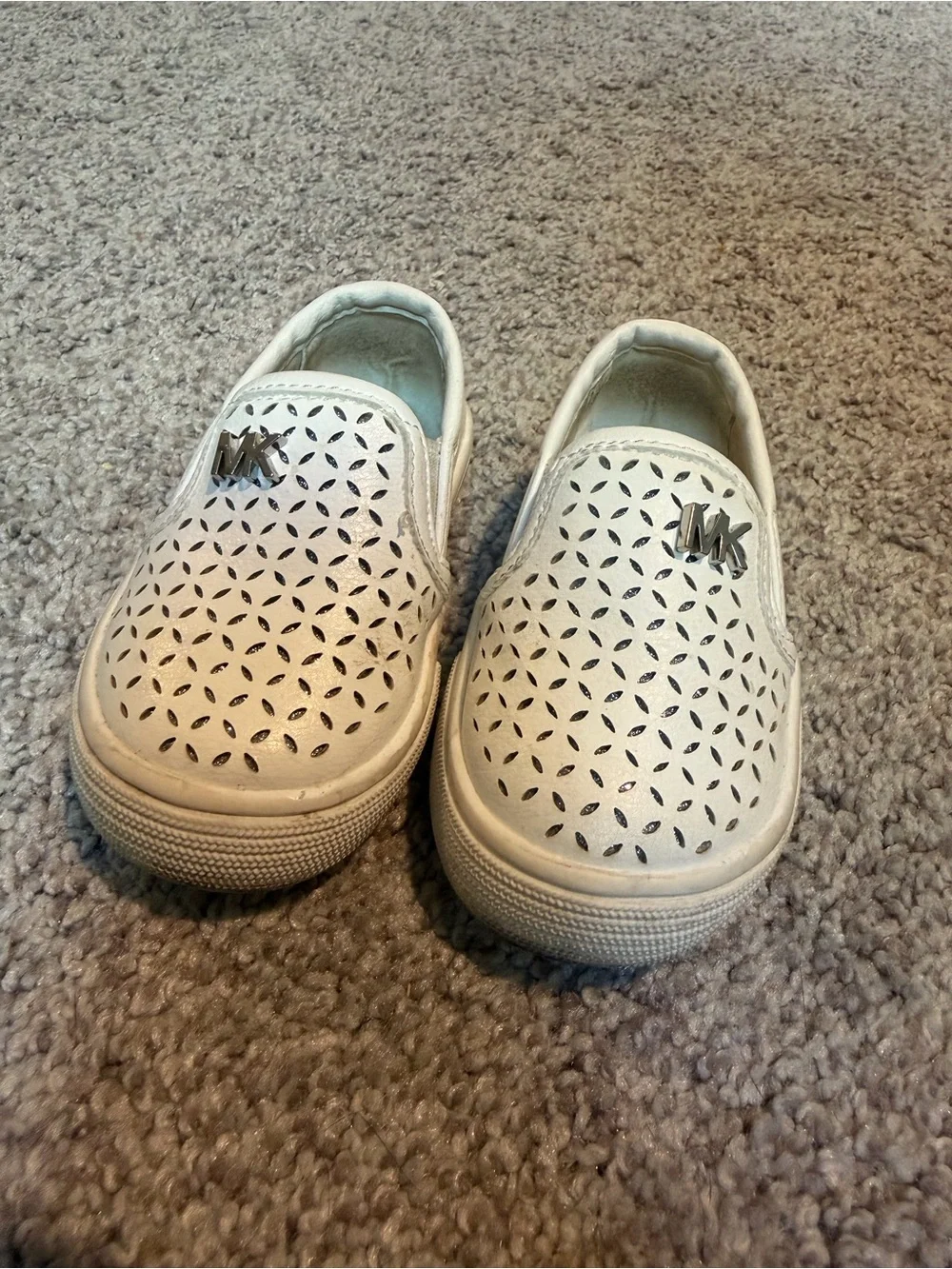 Michael Kors Baby White Perforated Slip-On Sneakers with Silver MK Accent