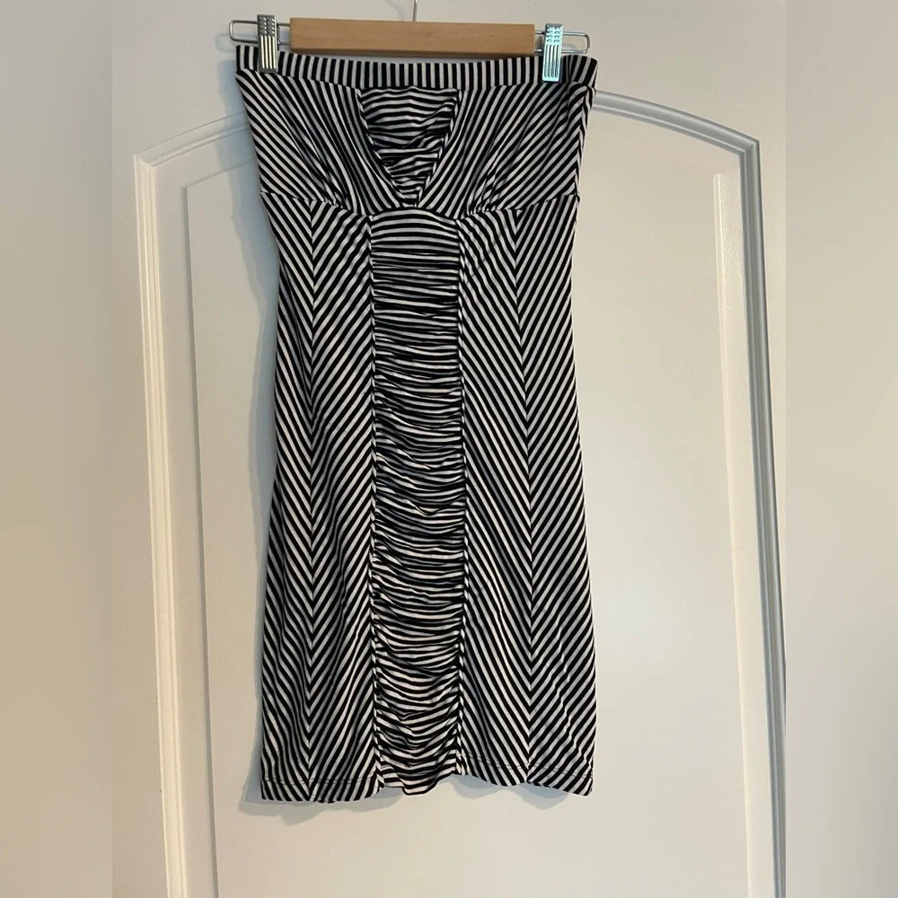 Free People Black and White Striped Tube Dress Ruched Size Small