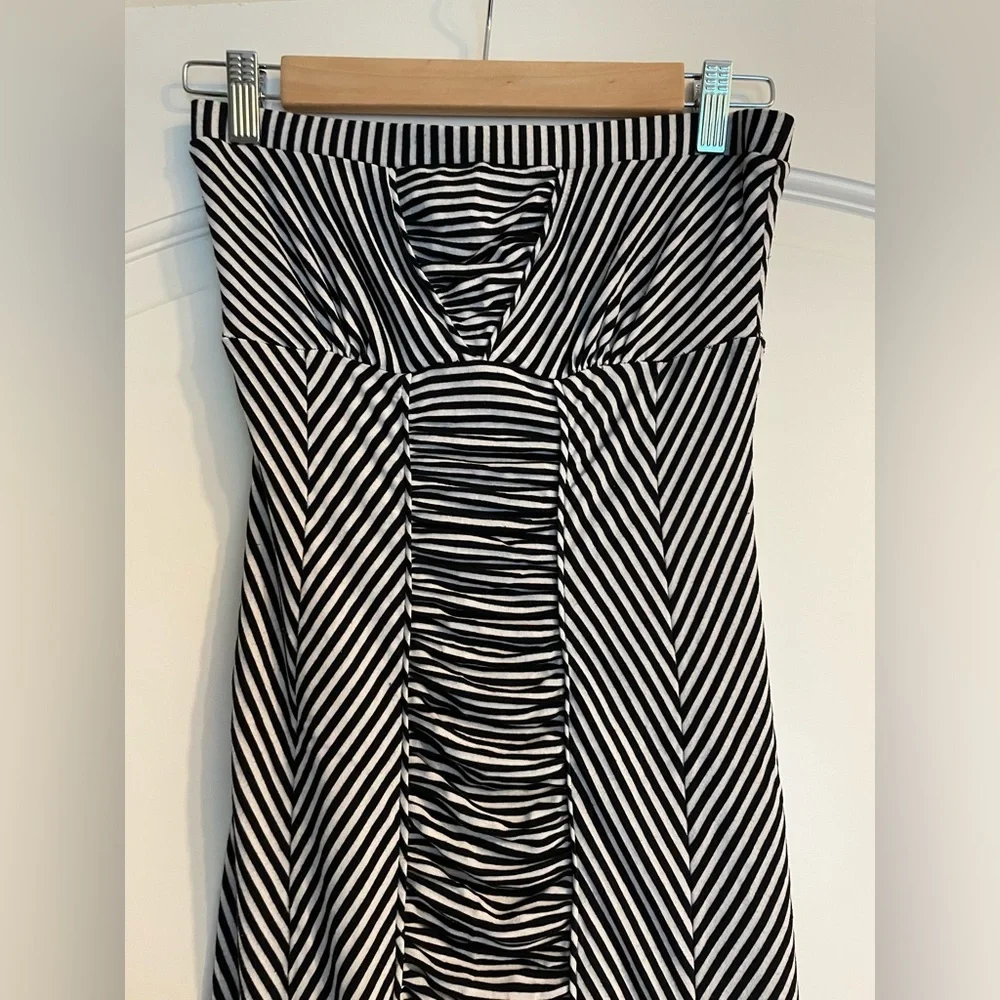 Free People Black and White Striped Tube Dress Ruched Size Small