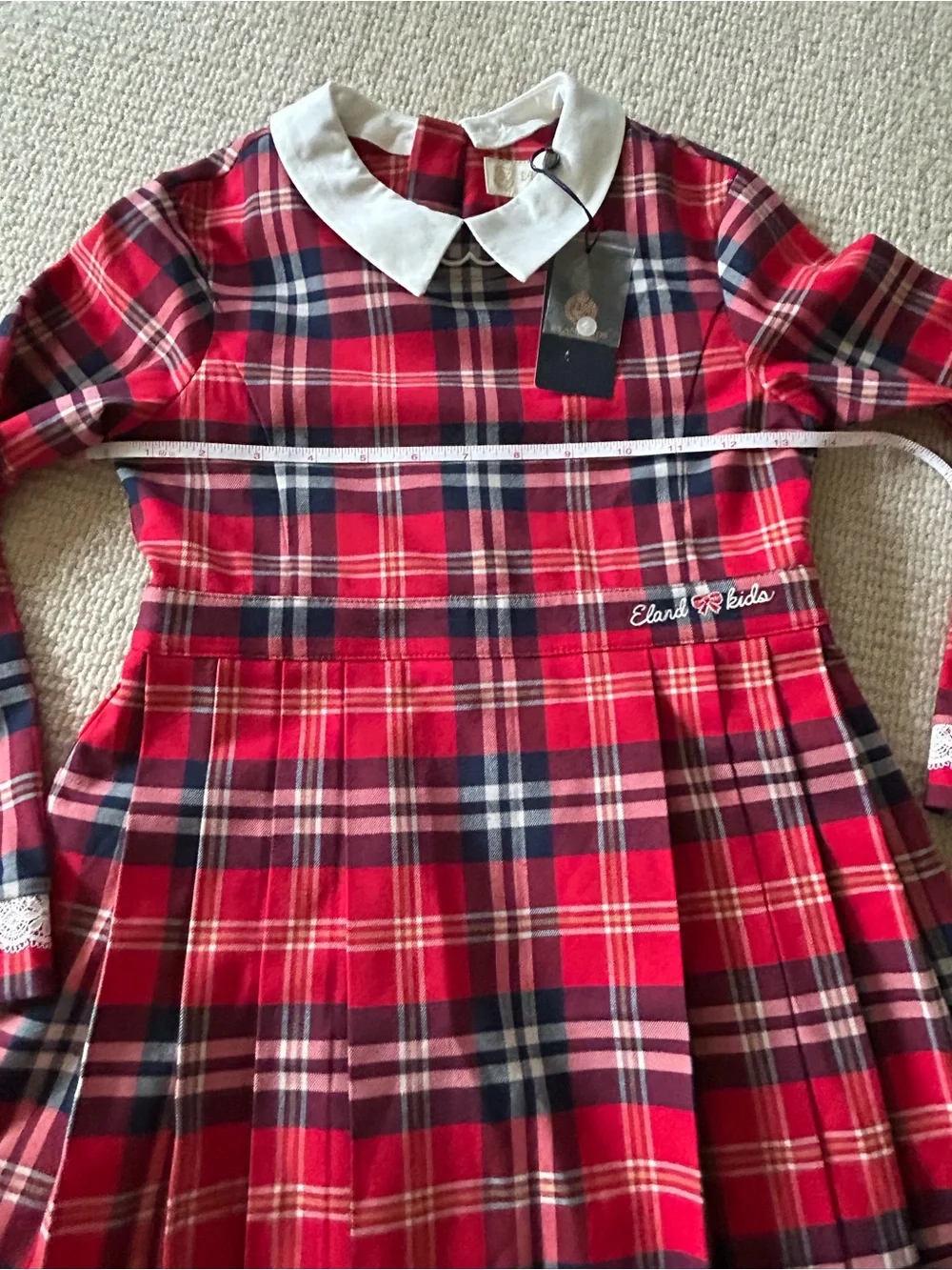 E-Land Kids Red Plaid Dress with White Peter Pan Collar
