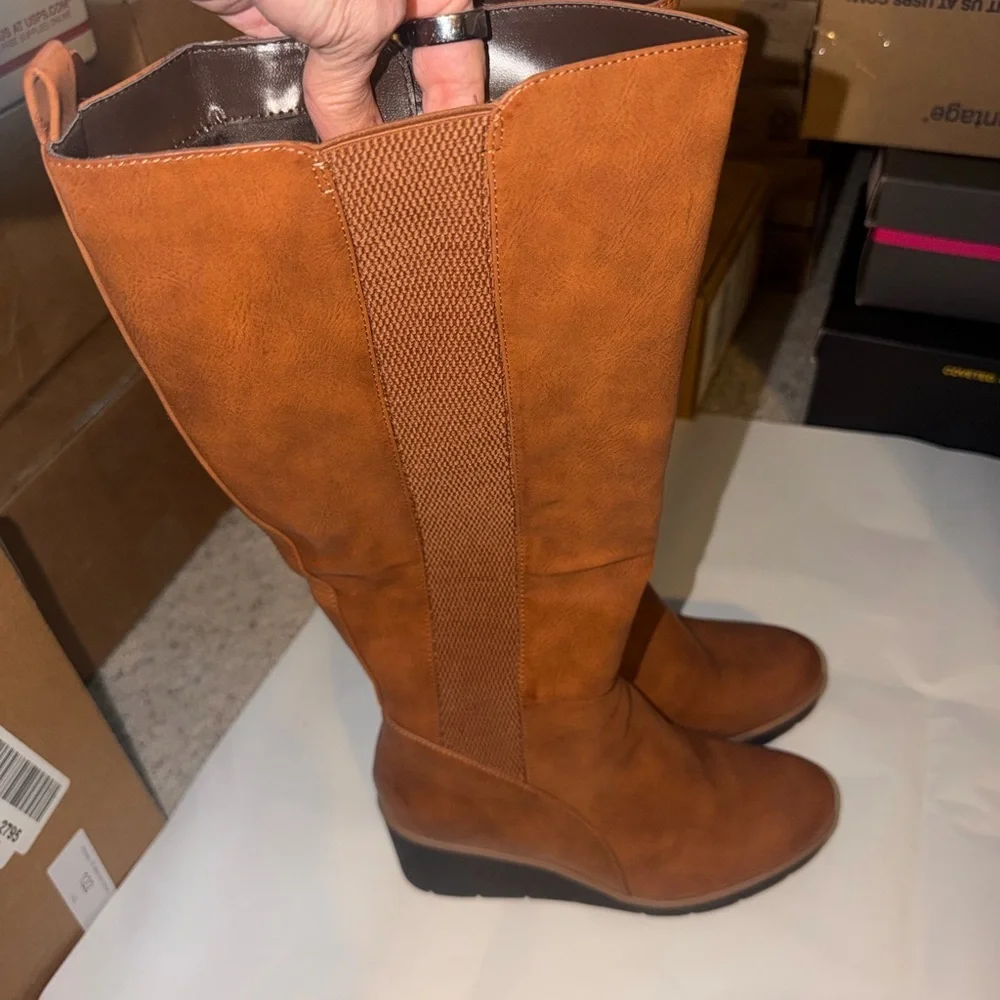 SOUL Naturalizer Tall Wedge Boots in Toffee Brown Wide Calf