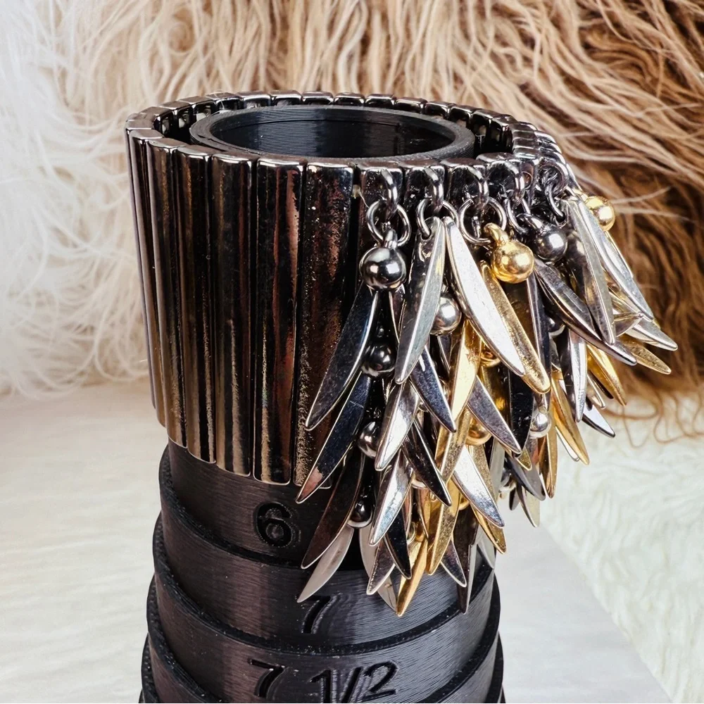 Goldtone Silvertone Gunmetal Steambunk Runway Cha Cha Wide Stretch Bracelet