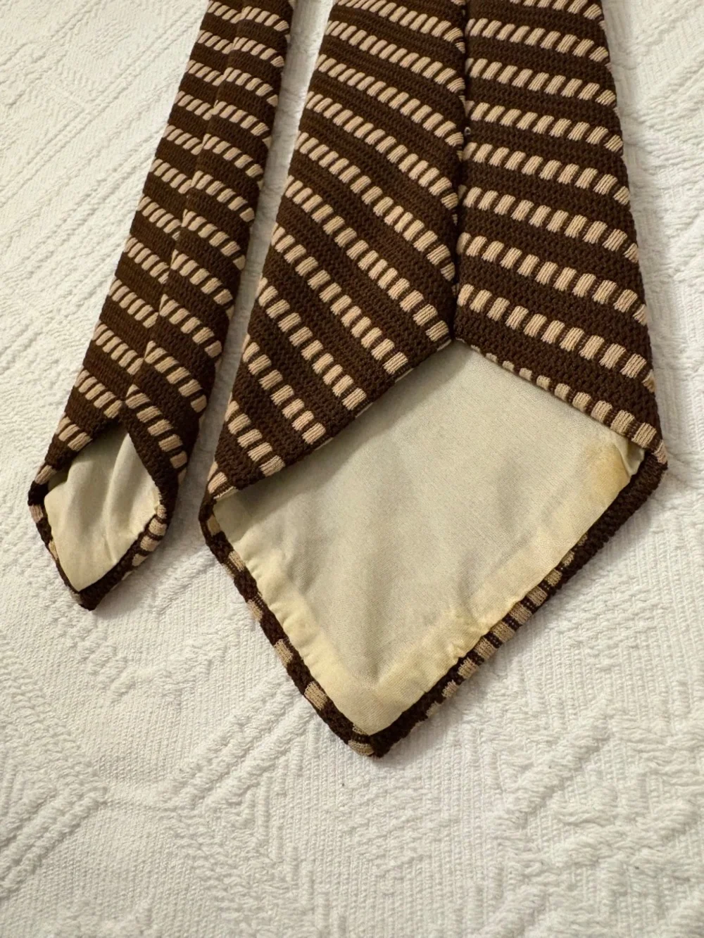 Vintage D'Alessandro Brown Striped Polyester Tie 70s Wide 4.25”