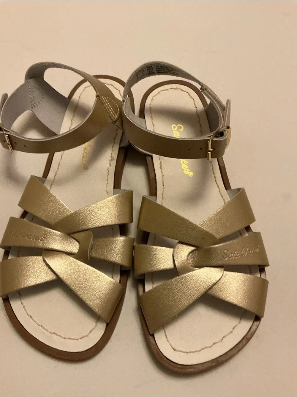 Salt Water Sandals by Hoy Metallic Gold Kids Cross-Strap Sandals