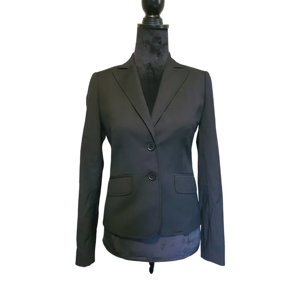 J. Crew Suiting 2 Button Wool Blazer‎ Womens 0 Black Lined Career Office Jacket