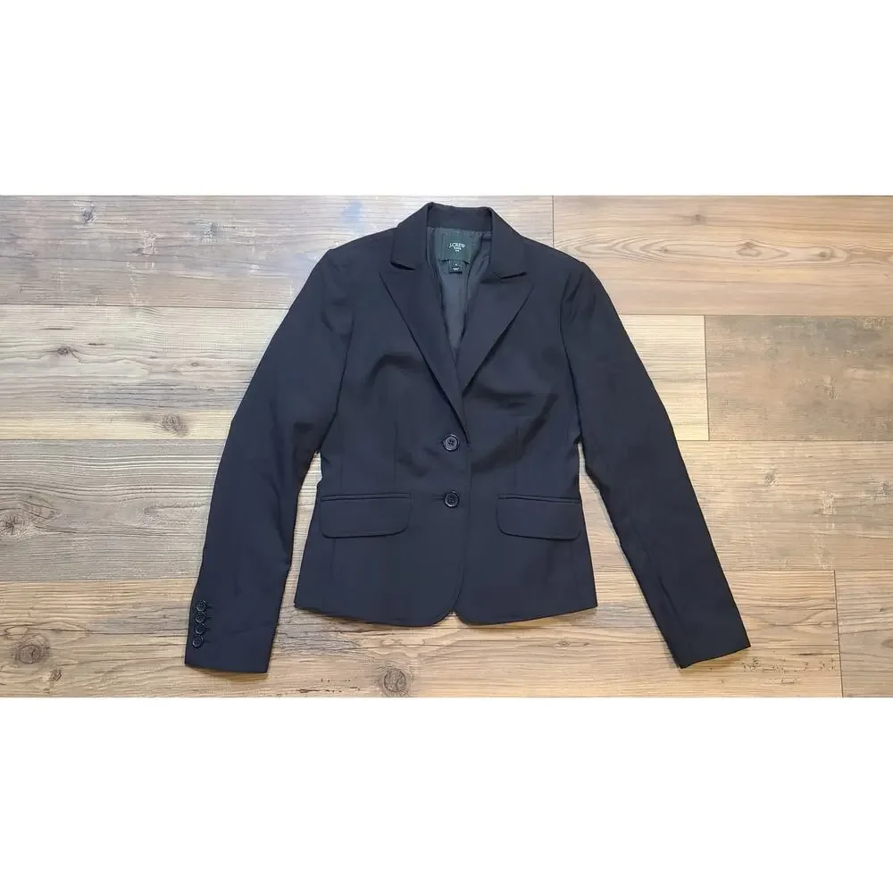 J. Crew Suiting 2 Button Wool Blazer‎ Womens 0 Black Lined Career Office Jacket