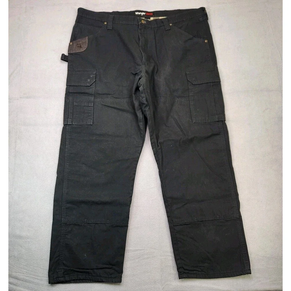 Wrangler Riggs Workwear Flannel Lined Pants Men's‎ 44x30 Black Ripstop Cargo