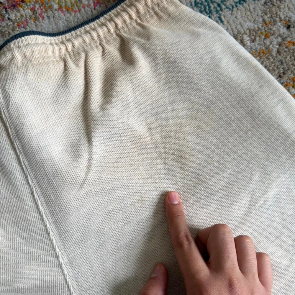 Vintage Adidas Trefoil Knit Sweat Shorts Medium - Cream White Blue