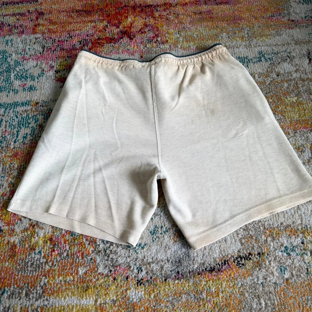 Vintage Adidas Trefoil Knit Sweat Shorts Medium - Cream White Blue