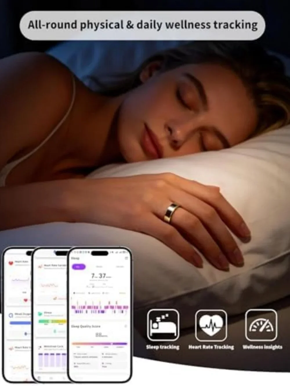 Stylish Smart Fitness Ring for Men & Women - Heart Rate, Sleep Tracker, IP68