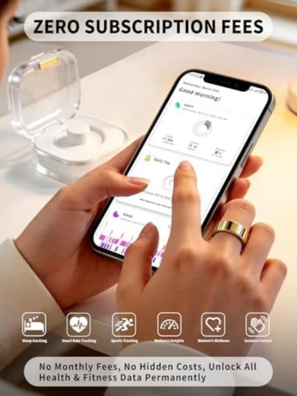 Stylish Smart Fitness Ring for Men & Women - Heart Rate, Sleep Tracker, IP68