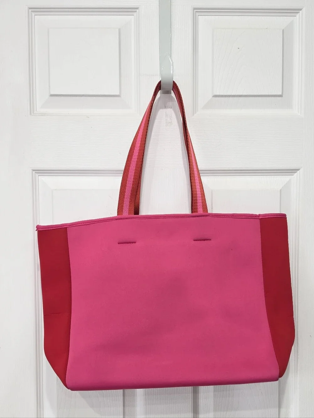 summersalt Red and Pink Striped-Handle Tote