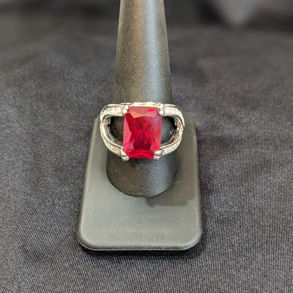 Ruby w Diamonds Silver Cocktail Ring