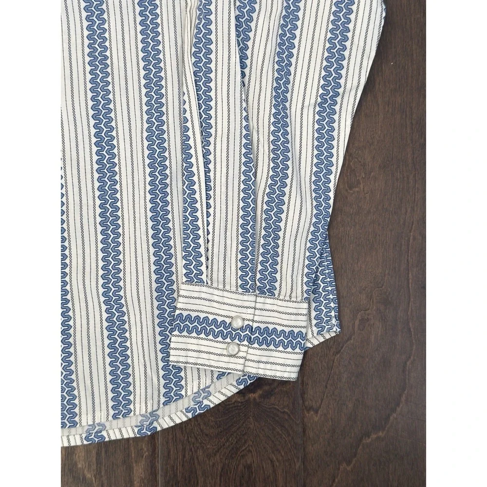 NWT Levis Western Standard Fit Long Sleeve Pearl Snap Shirt Wave Print Blue 2XL