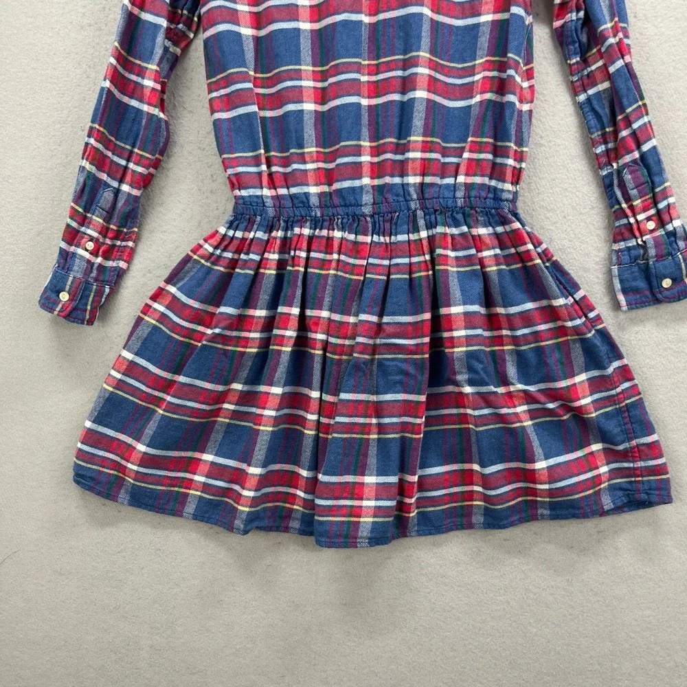 Polo Ralph Lauren Shirt Dress Girls 16 Blue Plaid Flannel Long Sleeve Preppy