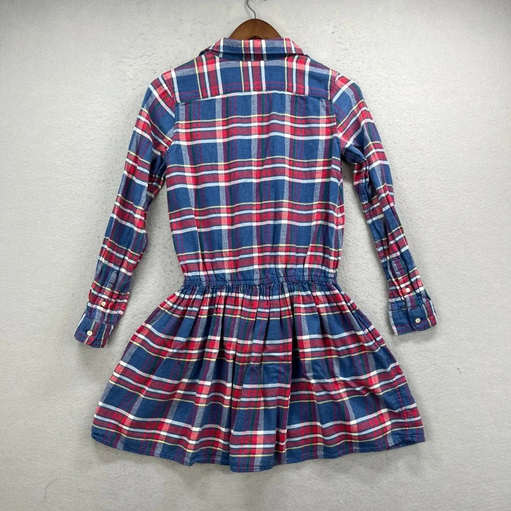 Polo Ralph Lauren Shirt Dress Girls 16 Blue Plaid Flannel Long Sleeve Preppy